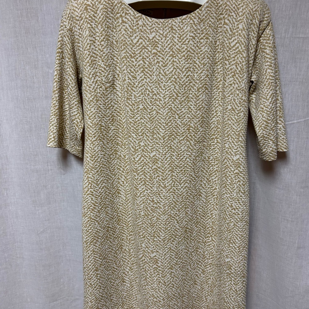 Cruise metallic gold white vintage Patterned Dress size 10 cruise holiday nice - Picture 3 of 10